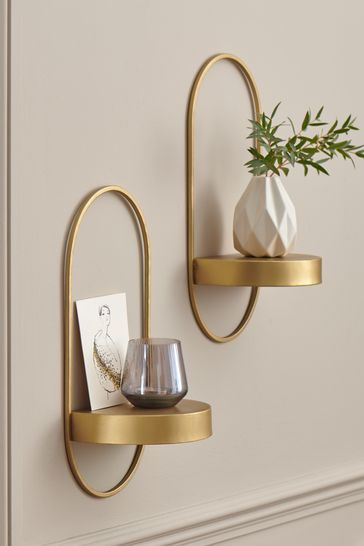 Set Of 2 Gold Wall Shelves | Wall Shelves Design, Wall Decor Design ... throughout