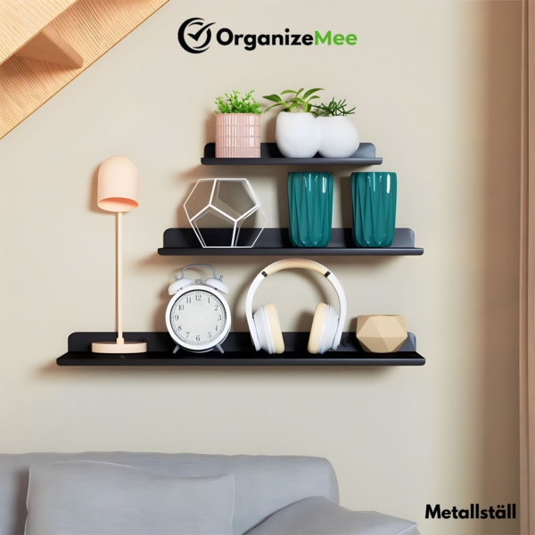 Set Of 3 Metal Wall Mounted Shelves Rack,Bluetooth Speaker,Wi-Fi Camera ... intended for Achieving a Modern Look with White Oak and Black Metal Wall-Mounted Shelves
