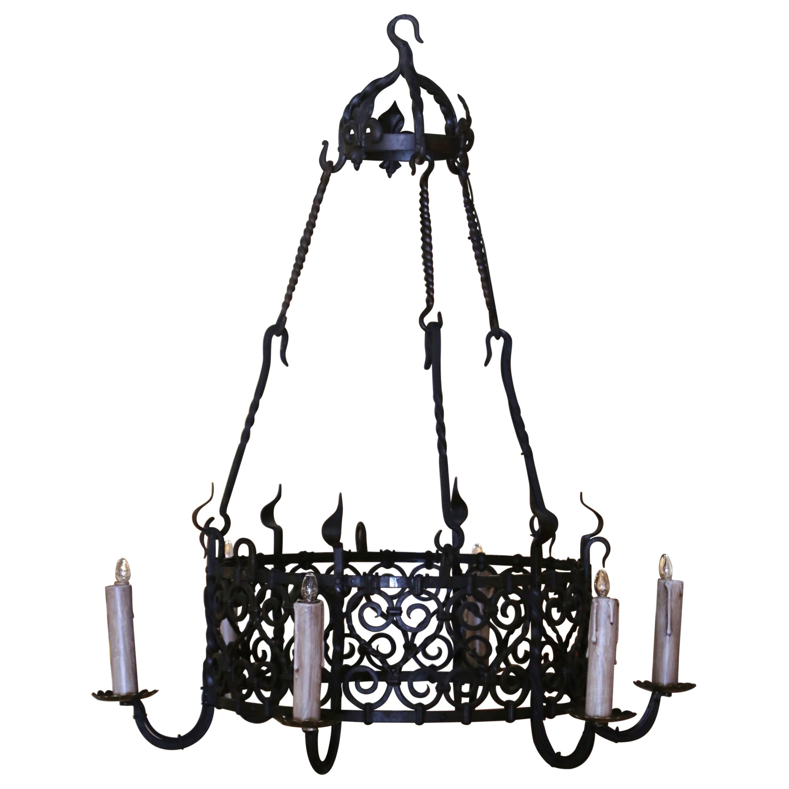 Six Light Spanish Wrought Iron Chandelier For Sale At 1Stdibs for