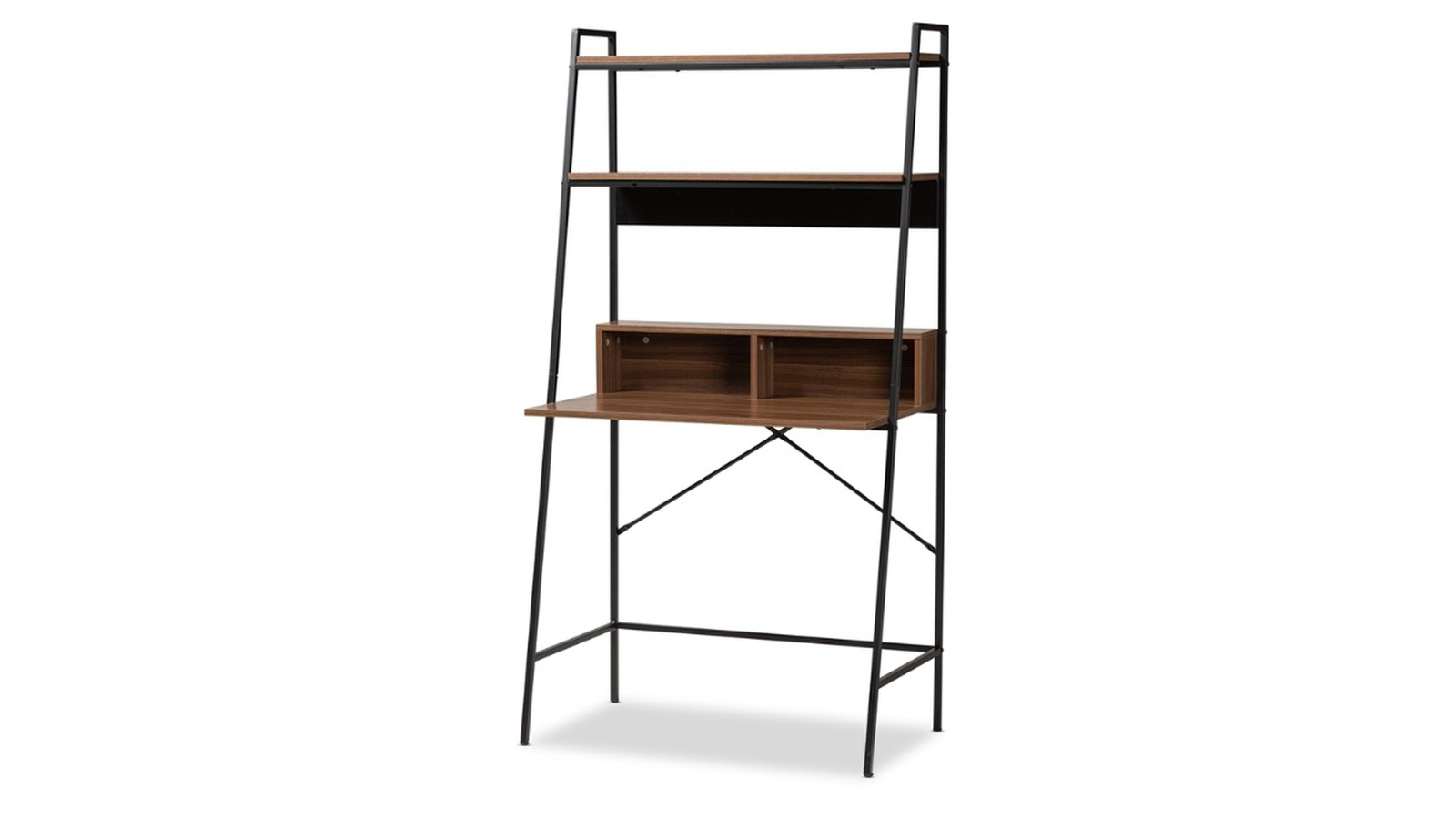 Skyline Decor Walnut Brown Wood: Black Metal Shelves with Designing Around the Page Brown Wood and Black Metal Staircase Shelving Unit