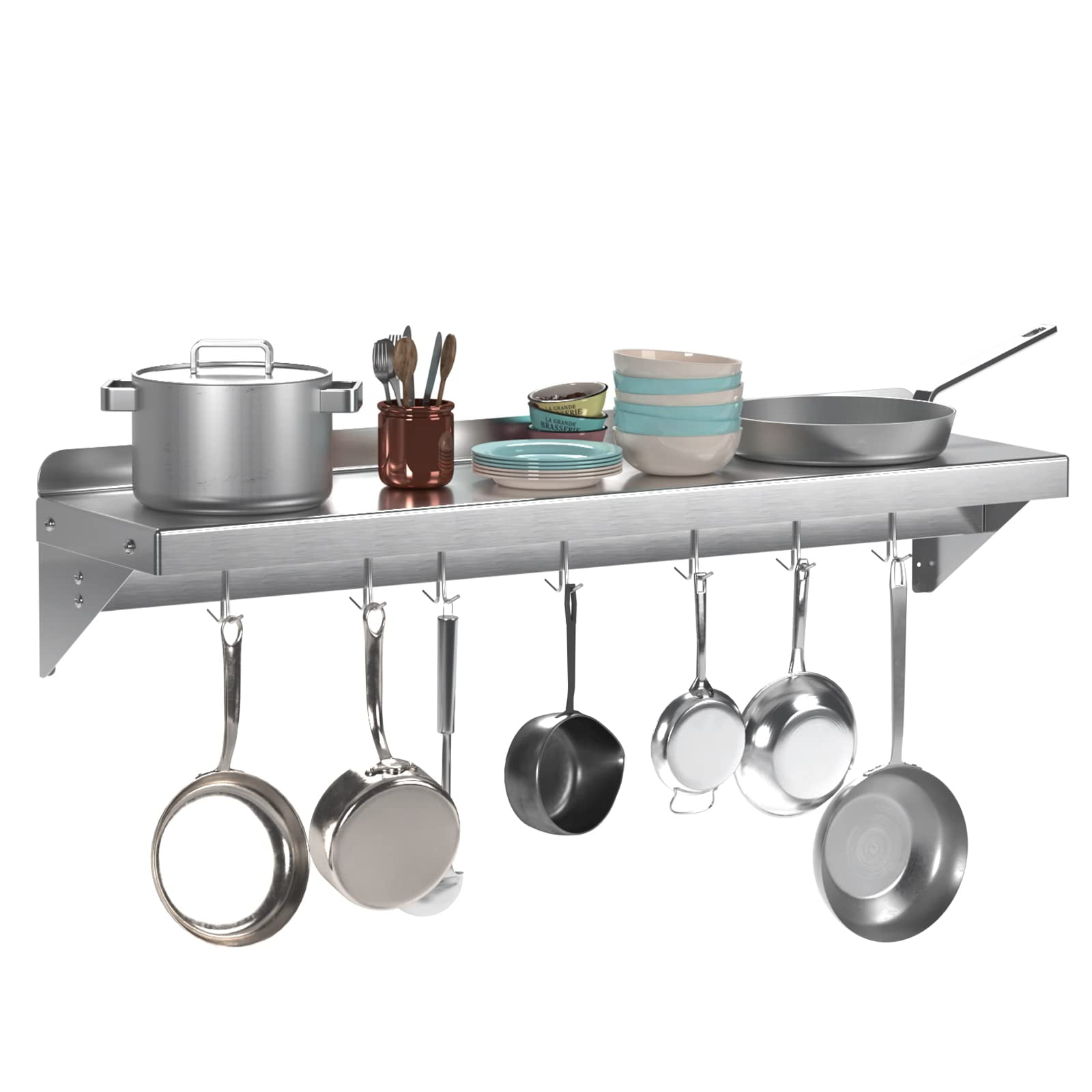 Stainless Steel Floating Shelves Kitchen in Elevate Your Space with the Subtle Strength of 24" Seamless Stainless Steel Floating Shelves