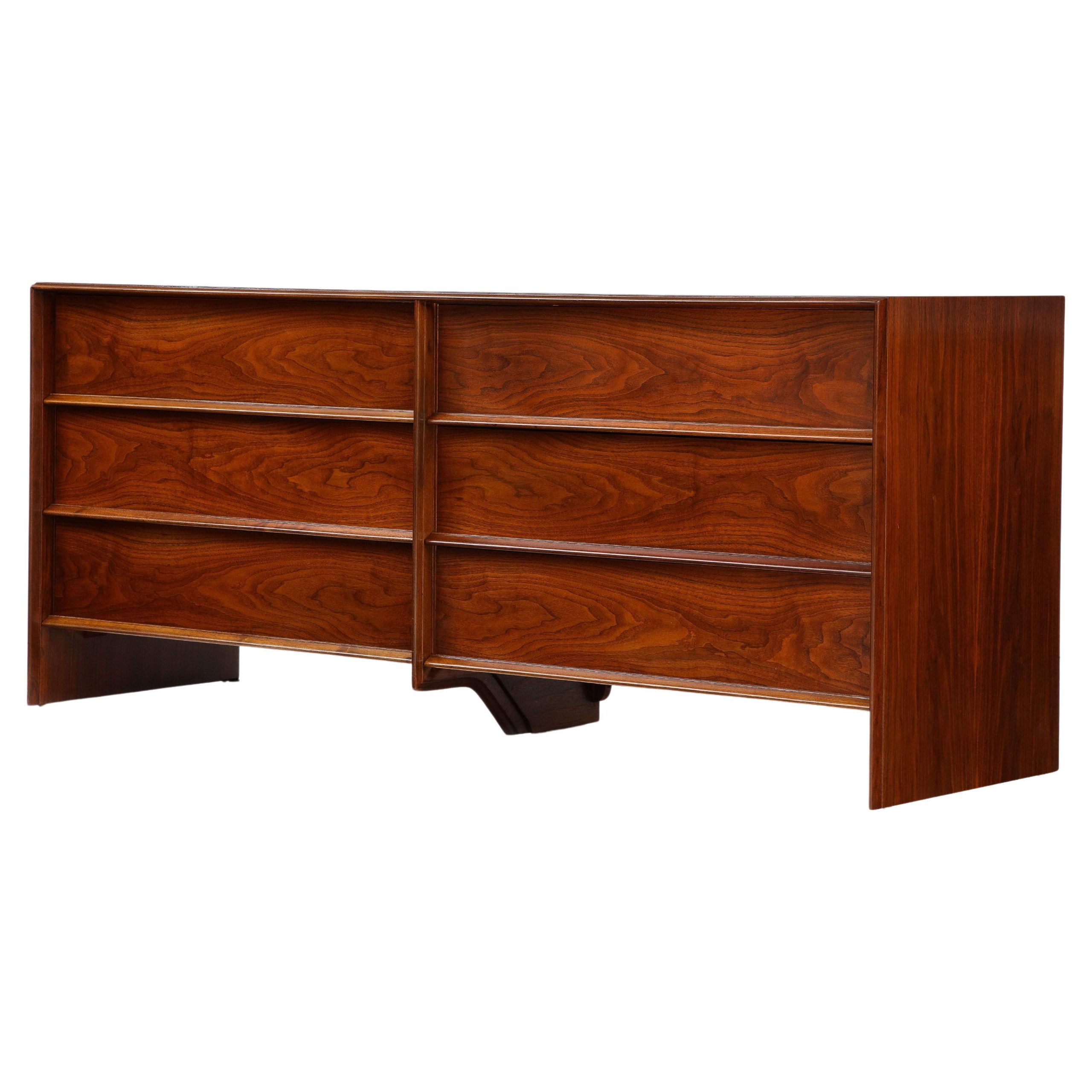T.h. Robsjohn Gibbings For Widdicomb 6 Drawer Walnut Dresser For Sale ... pertaining to A Deep Dive into the Walnut Veneer of the Dann Foley Six Drawer Dresser