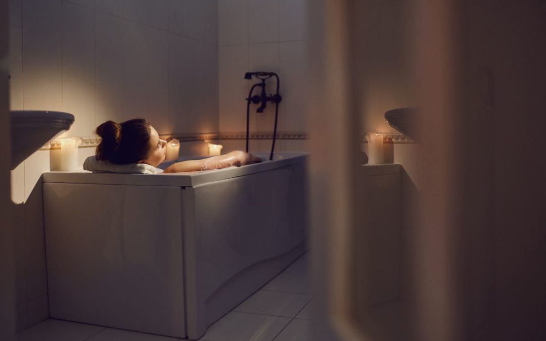 The Anatomy Of A Perfectly Serene Bathroom - True Relaxations inside Achieving a Serene Bathroom The Impact of a Blue Vibe Frameless Mirror