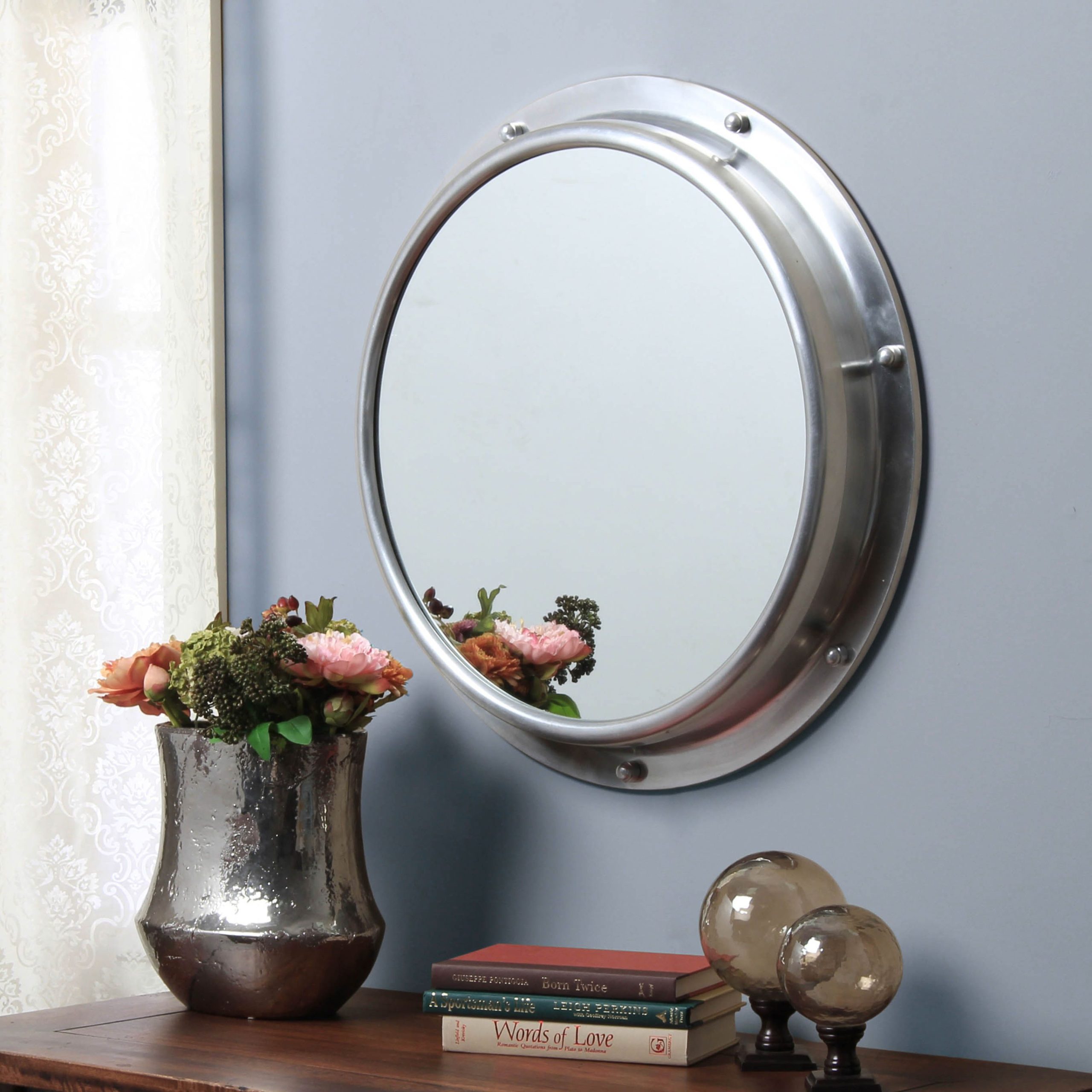 This Round Mirror Is Styled After A Porthole, Excellent For Nautical ... regarding How an 8-Inch Brushed Nickel Porthole Mirror Can Elevate Your Coastal Aesthetic