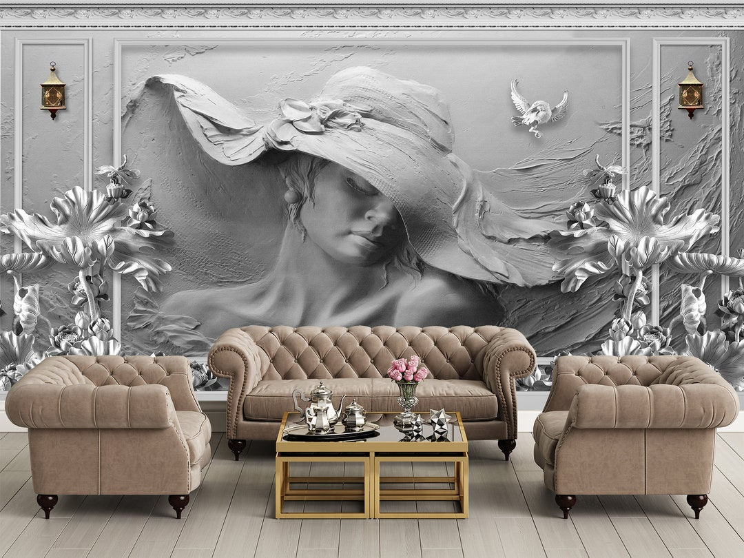 Three-Dimensional Woman Design Wallpaper, Woman Silhouette Wall Design ... with Discover the Artistry of Dimensional Woman Wall Sculptures