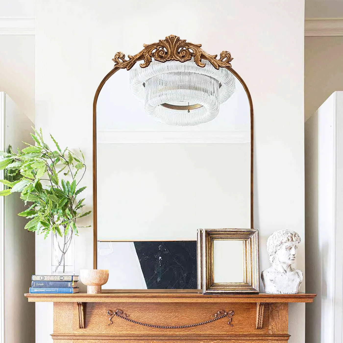 Traditional Antique Black Gold Baroque Inspired Wall Decor Arch Mirror ... with