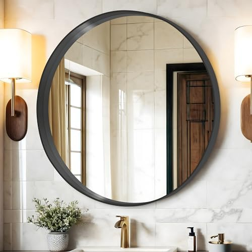Umbra Hub 37” Round Wall Mirror With Rubber Frame, Modern Decor For ... regarding Transform Your Space with a 30-Inch Black Round Mirror