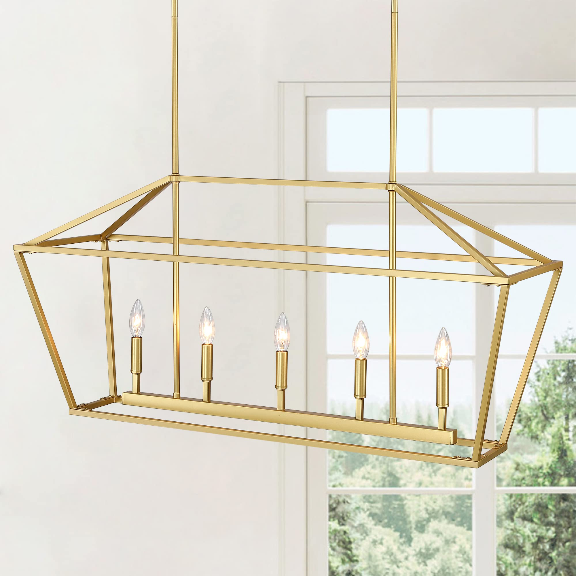 Untrammelife 5-Light Kitchen Island Pendant Lighting Gold Lantern ... in Choosing the Perfect 5-Light Linear Pendant for Your Island