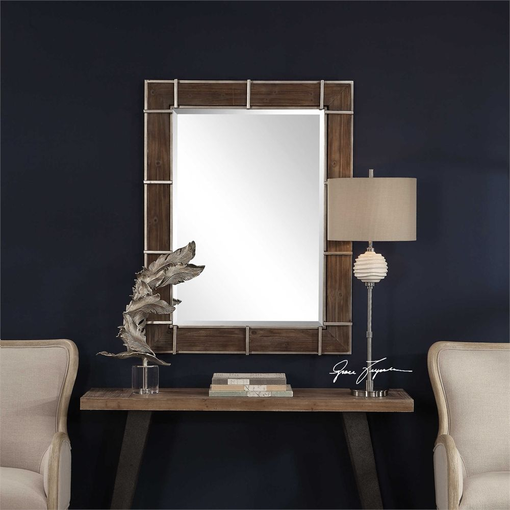 Uttermost Wade Wooden Industrial Mirror | Industrial Mirrors ... throughout The Perfect Blend of Style and Function Uttermost 95210 Mirror
