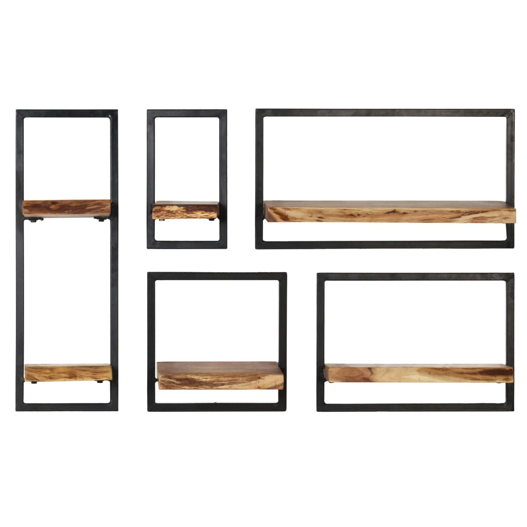 Vidaxl Wall Shelf Set 5 Pieces Solid Acacia Wood And Steel | Vidaxl.com.au intended for