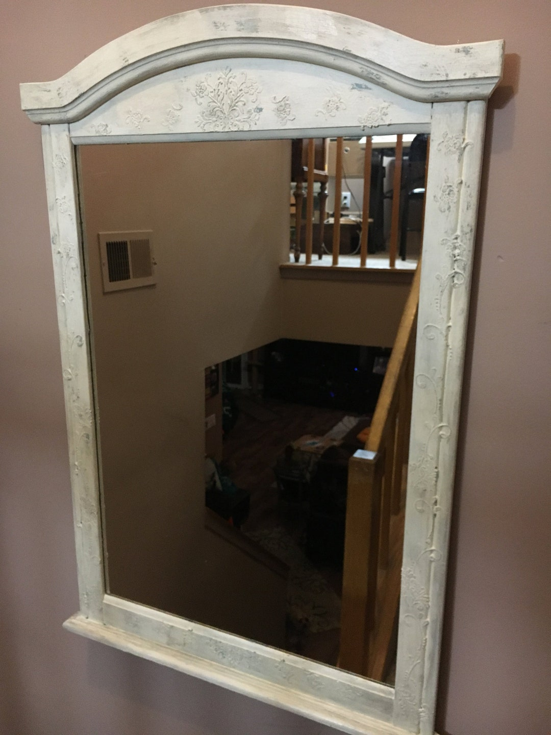 Vintage Style Framed Mirror With Raised Stone Stencil | Shabby Chic ... regarding