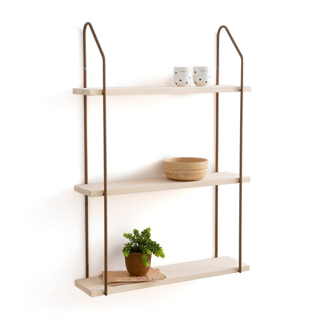 Vinto 65Cm Long Pine & Metal Triple Wall Shelf La Redoute Interieurs ... throughout