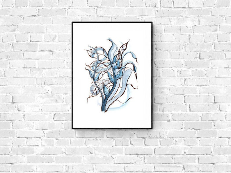 Watercolor Abstract Blue Flowers Art Print - Etsy within Understanding the Artistic Appeal of the Designart Abstract Blue Flowers Mirror.
