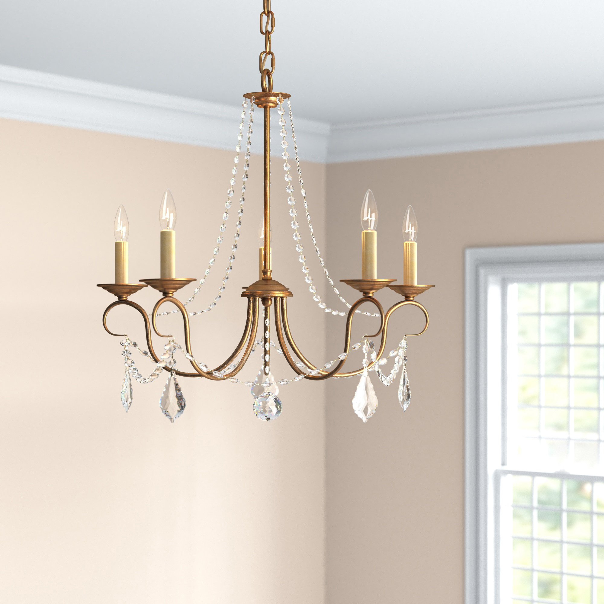 Willa Arloâ„¢ Interiors Fabio Candle Style Traditional Chandelier With ... intended for Crystal Accents and Satin Brass The Enduring Appeal of the Sosha Chandelier