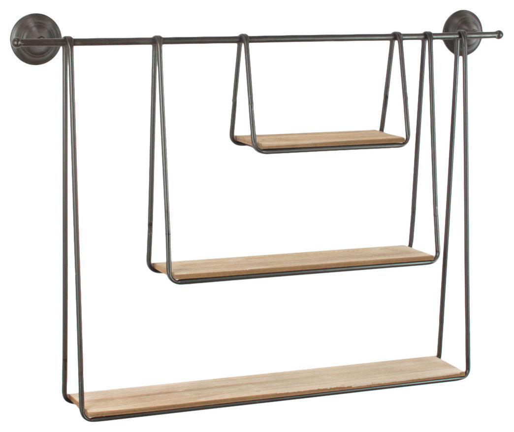 Wood And Metal Triple Hanging Shelf - Industrial - Display And Wall ... with
