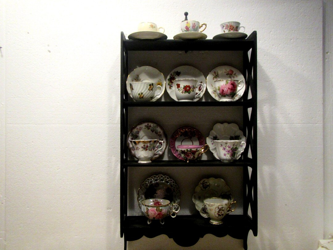Wood Black Display Shelf, Tea Cup And Saucer Shelf With Scroll Work ... for Beyond the Basics Understanding the Versatility of Black Display Shelf Sets