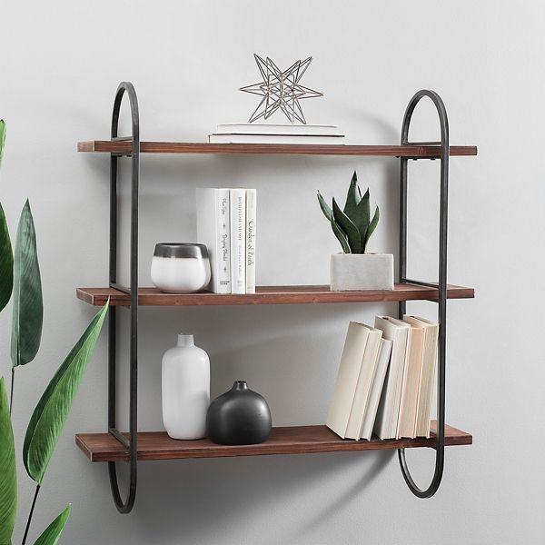 Wood Triple Wall Shelf With Metal Frame | Kirklands | DecoraciĂ³n De ... within