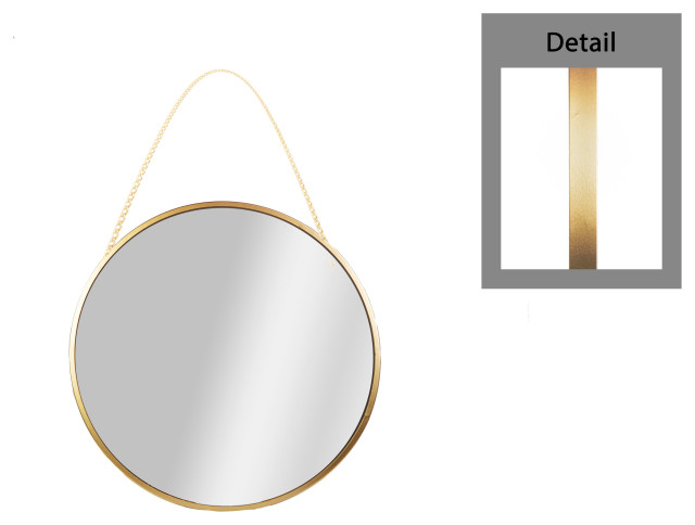 19" Round Metal Mirror With Top Chain Hanger Metallic Gold Finish, Small - Contemporary - Wall ... in The Allure of Large Round Gold Mirrors Reflecting Style