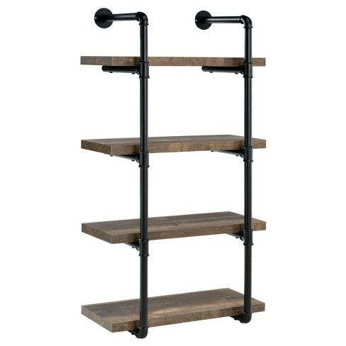 24" Elmcrest 4 Shelf Wall Bookcase With Black Frame Rustic Oak ... with regard to Coaster Elmcrest 24-Inch Wood Wall Shelf Black And Rustic Oak