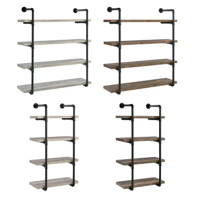 24" Elmcrest 4 Shelf Wall Bookcase With Black Frame Rustic Oak ... within Coaster Elmcrest 24-Inch Wood Wall Shelf Black And Rustic Oak