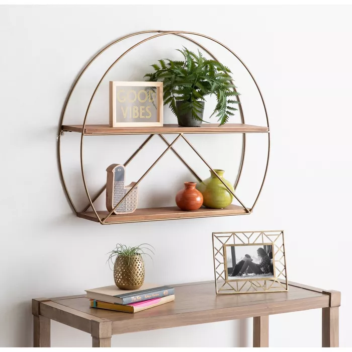 26" X 5" X 21" Delmar Mid-Century Modern Wall Shelf Brown/Gold - Kate ... within Unpacking the Design Appeal of the Delmar Mid-Century Shelf