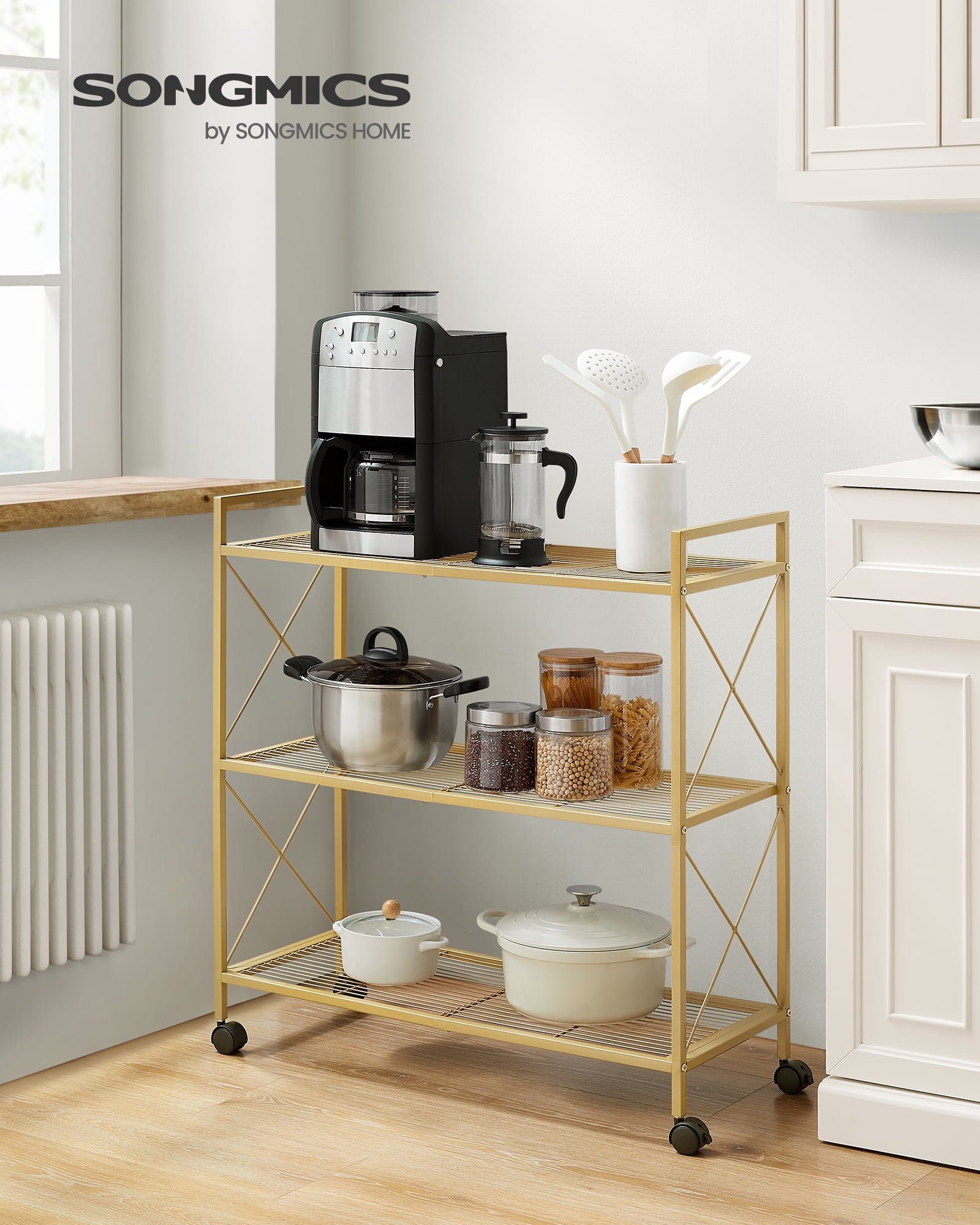 3-Tier Rolling Storage Cart, All-Metal Frame With X-Braced Sides And ... for The Ultimate Guide to Movable Storage 5-Tier Wood Shelves with Casters