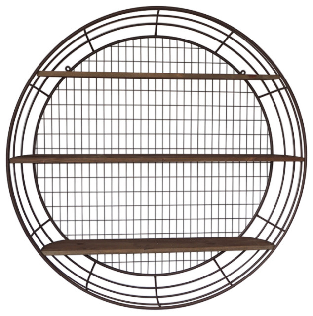 3-Tier Rustic Round Iron Wall Shelf - Industrial - Display And Wall ... in 3-Tier Rustic Round Iron Wall Shelf
