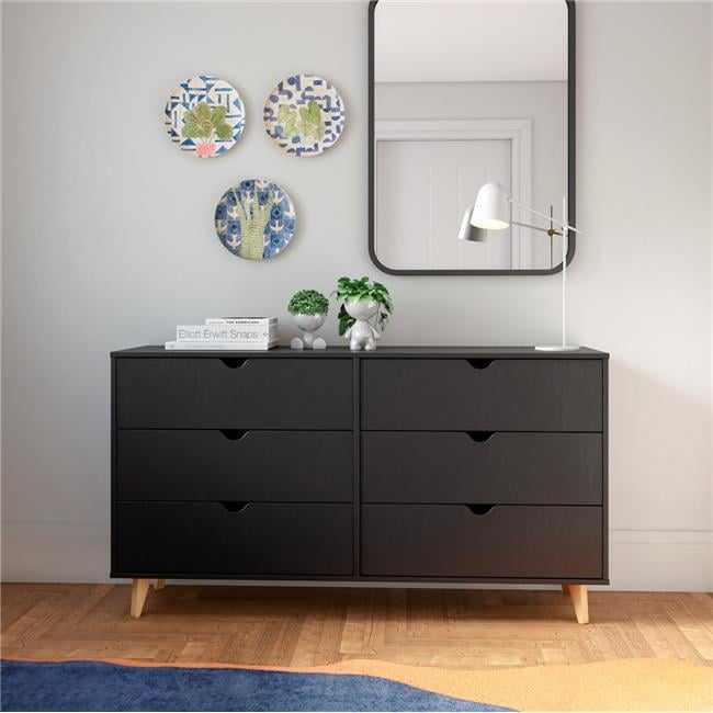 32 X 59 X 16 In. Black Scoop Handle Six Drawers Double Dresser ... throughout A Closer Look at the 59" Black Charcoal Six Drawer Dresser Its Features and Function