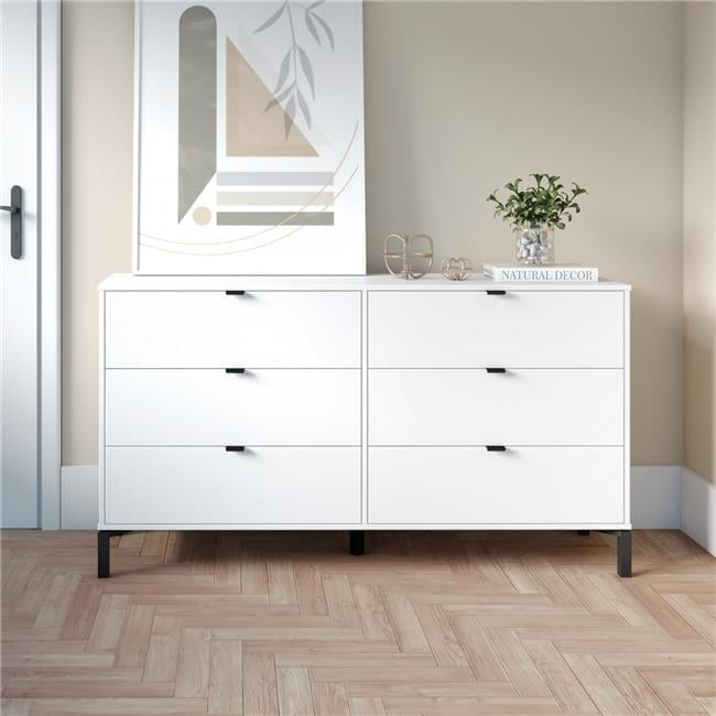 32 X 59 X 16 In. White & Black Six Drawers Double Dresser - Walmart.com regarding A Closer Look at the 59" Black Charcoal Six Drawer Dresser Its Features and Function