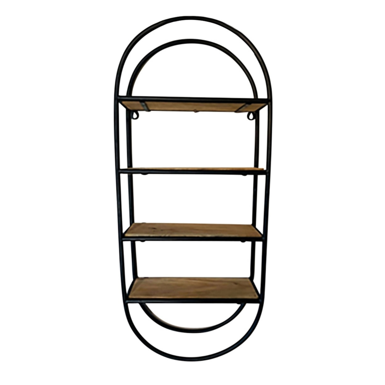 36 Inches 4 Tier Wood And Metal Oval Wall Shelf, Brown And Black ... in Metort Brown Wood And Black Metal Oval Wall Shelving Unit