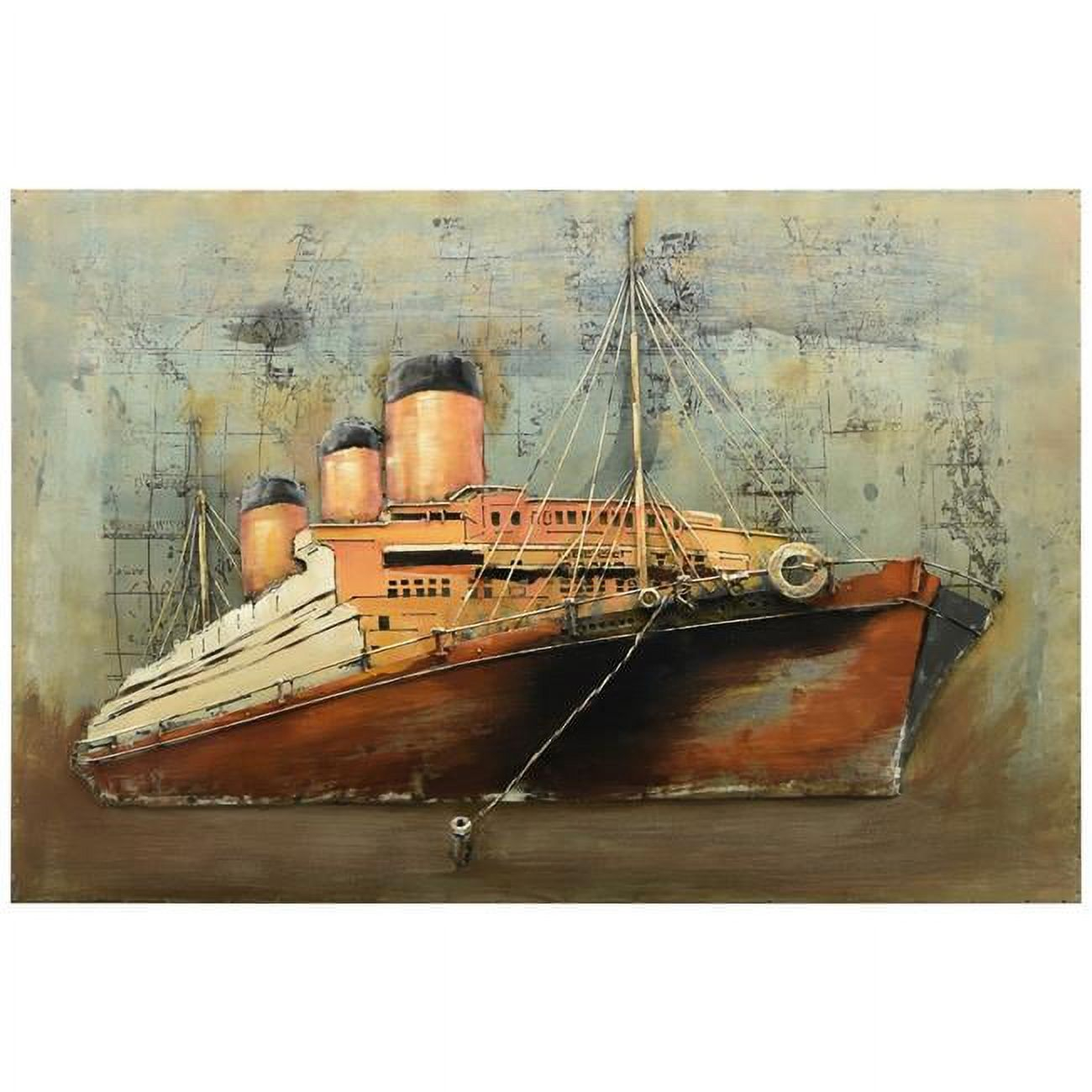 48 X 32 In. Brown Ship Hand Painted Primo Mixed Media Iron Wall ... pertaining to Understanding the Materials and Techniques Behind Primo Mixed Media Hand Painted Metal Art