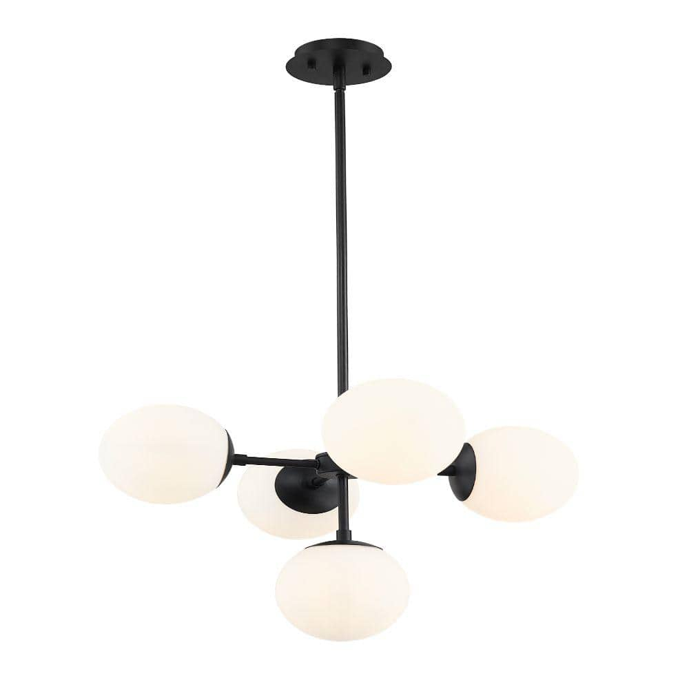 5-Light Matte Black Pendant With Matte Opal Glass Shade 730-5Mb - The ... within Verlana 5 Light 35" Pendant, Matte Black
