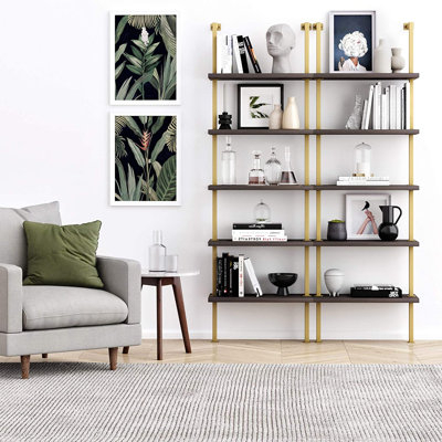 5-Shelf Black Modern Bookcase, Open Wall Mount Ladder Bookshelf With ... inside How an Open Wall Mount Bookshelf Transforms Your Decor