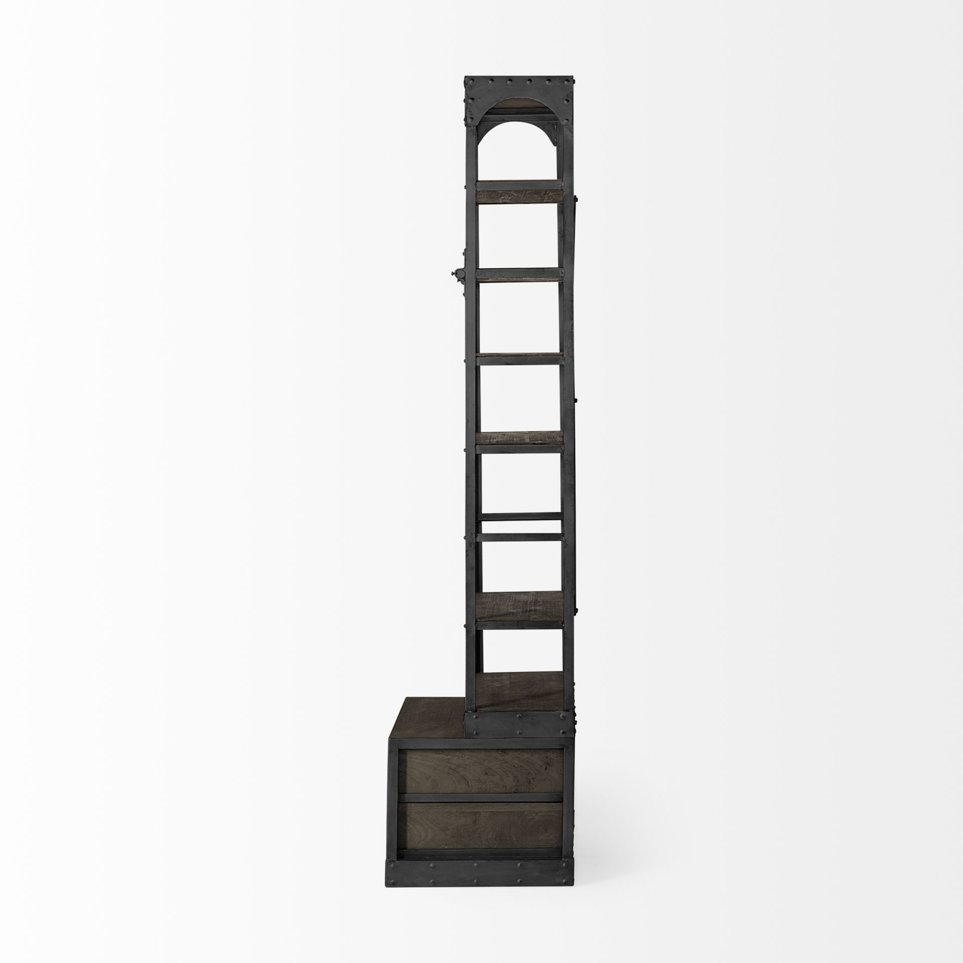 50372-Ab - Brodie Vii 32L X 22W X 94H Brown Wood Gun-Metal Bracing Four ... within Brodie I Medium Brown Wood Copper Accent Four Shelf Shelving Unit 32L X 22W X 94