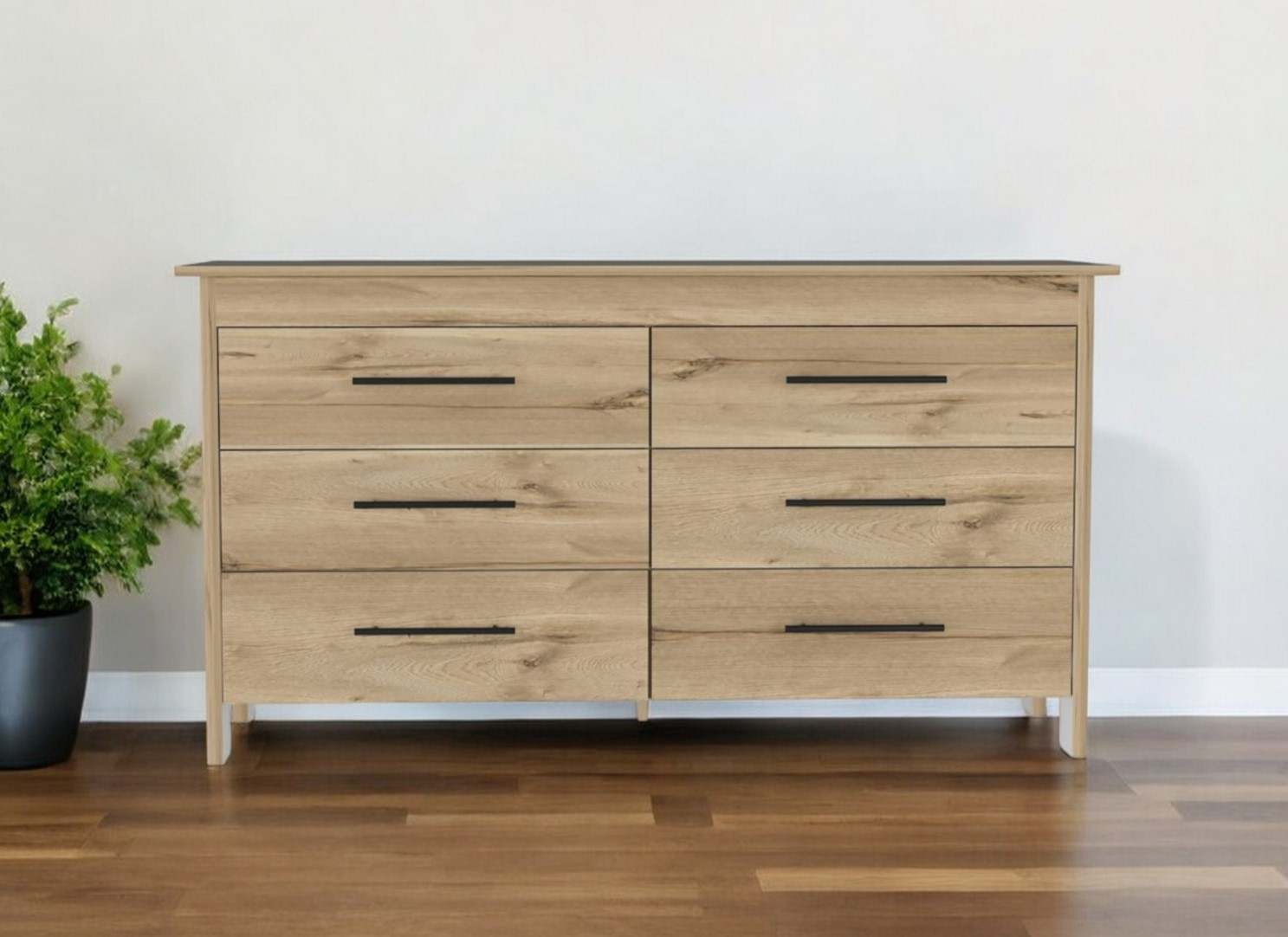 59" Natural And Black Six Drawer Double Dresser with 59" Black Charcoal Six Drawer Double Dresser
