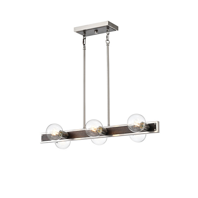 6-Light Brushed Nickel And Wood Finish Island Linear Industrial ... intended for 6-Light Brushed Nickel And Wood Finish Island Linear Industrial Chandelier