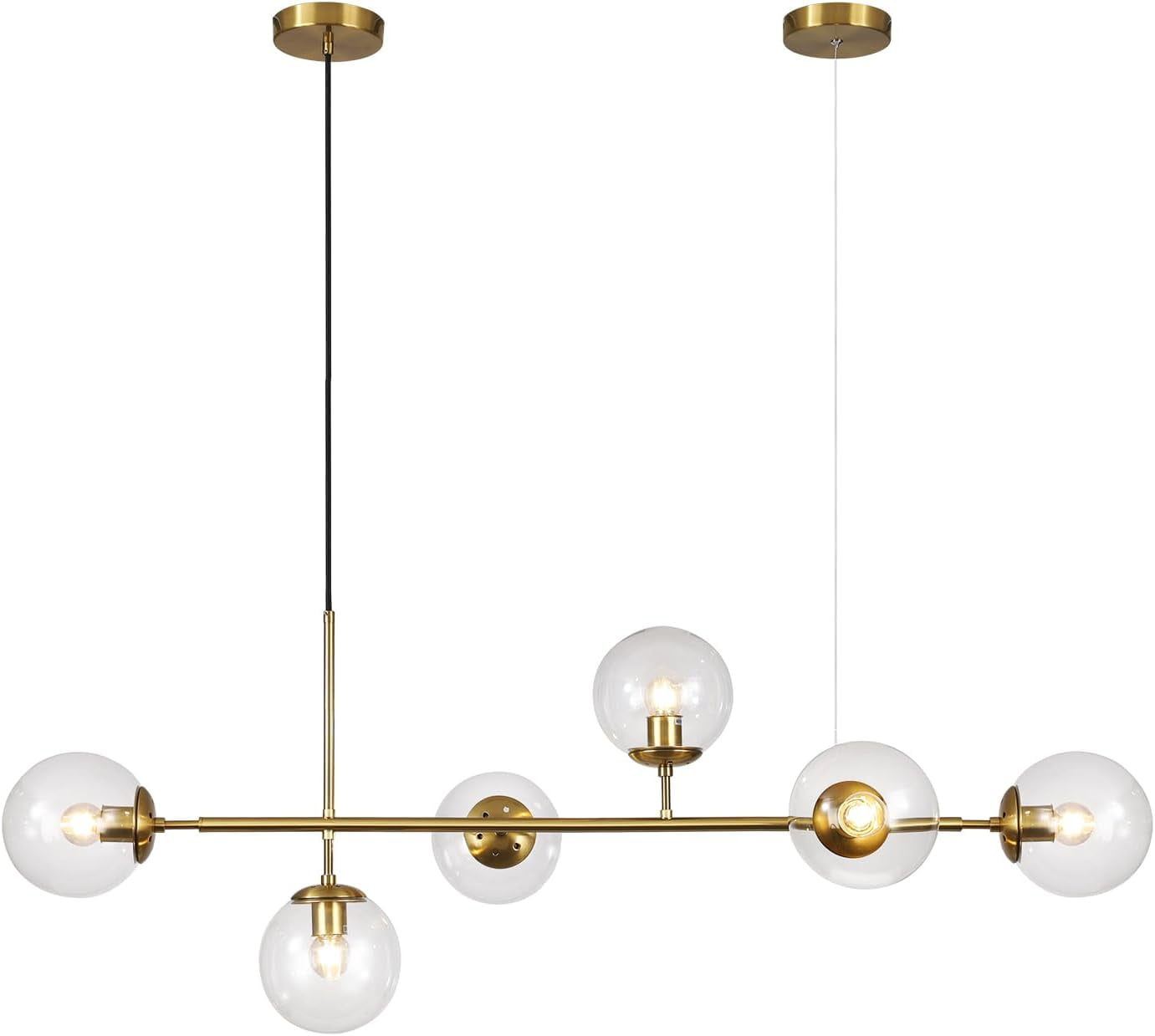 6 Light Bubble Chandelier With Clear Glass Globe In Brass Gold Finish ... within Laluz 6-Light 24.5" Gold With Cylinder Frosted Glass Modern Linear Pendant Light