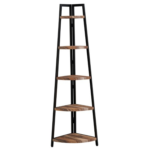 70" Free Standing 5 Tier Pyramid Corner Shelf Black/Rustic - Danya B ... with regard to Corner Shelf, Black