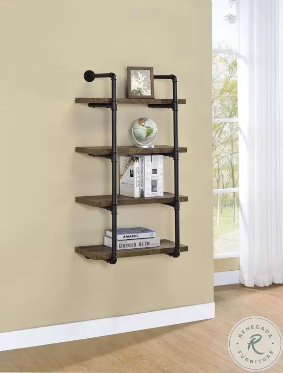 804426 Rustic Oak And Black 24" Wall Shelf From Coaster | Coleman Furniture inside Coaster Elmcrest 24-Inch Wood Wall Shelf Black And Rustic Oak
