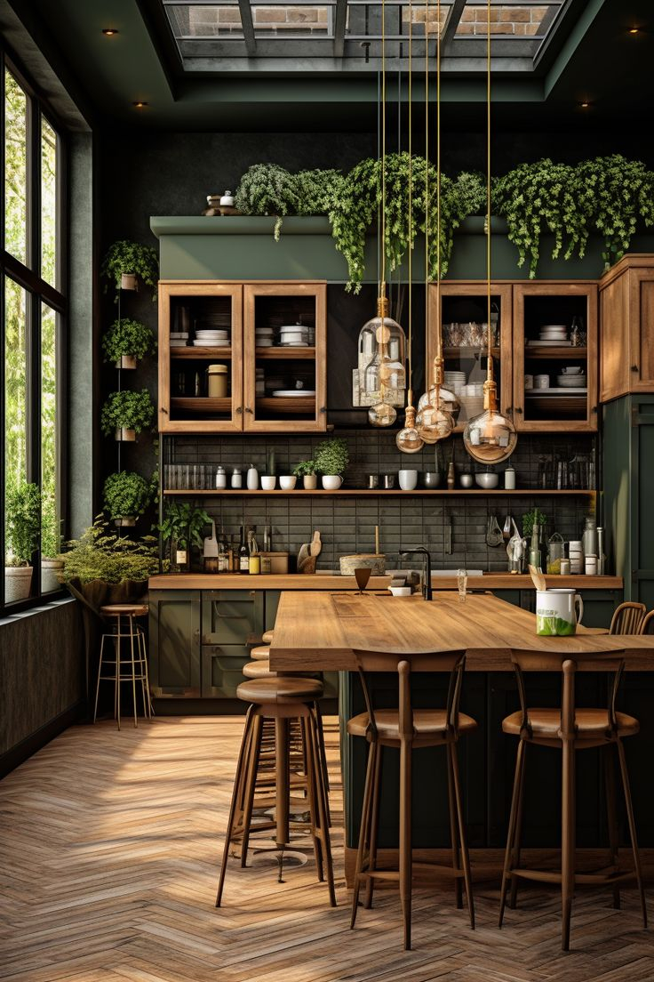 A Kitchen With Wooden Floors And Green Walls with regard to A Fresh Perspective Green Walls as a Stunning Kitchen Feature