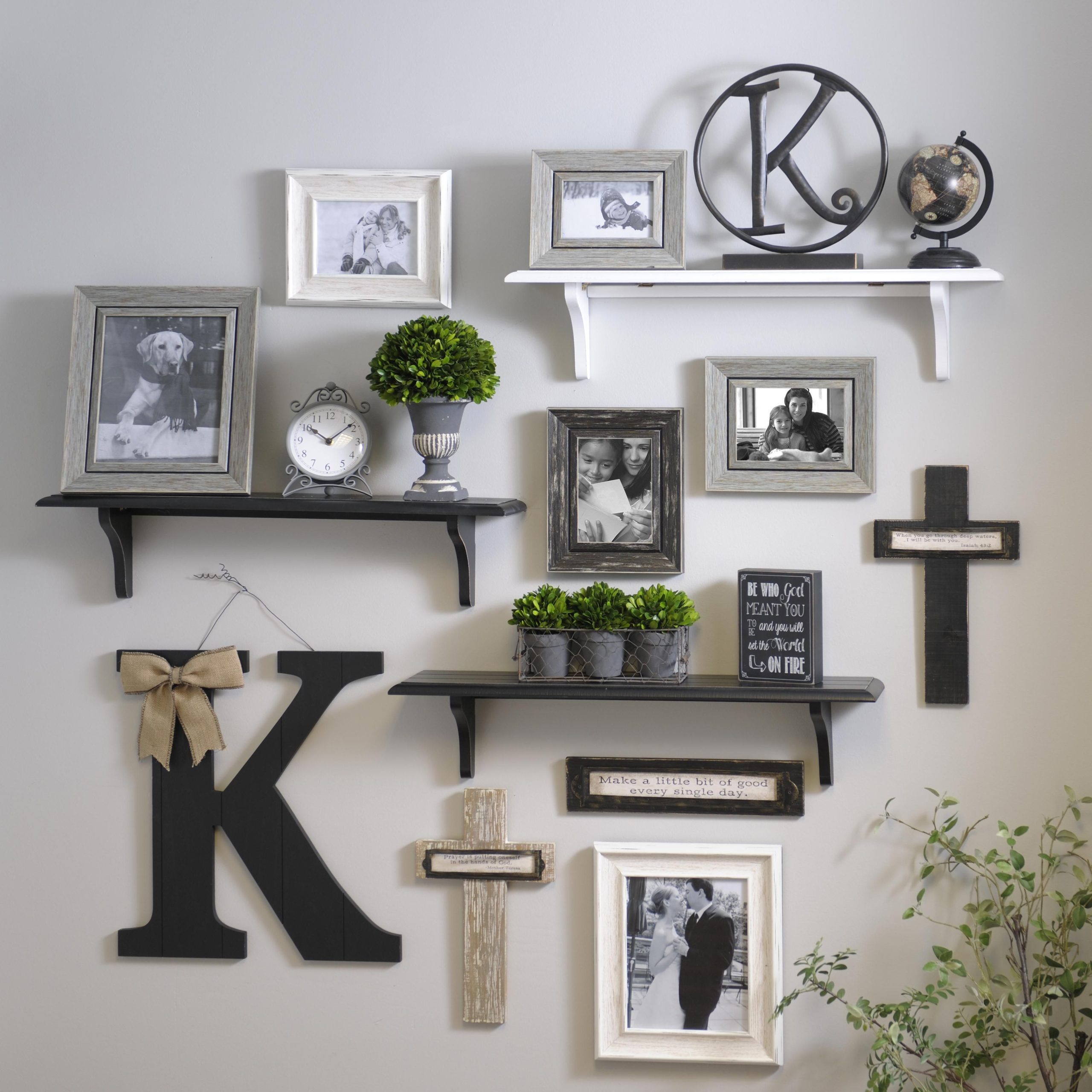 Adding Shelves To The Mix When Creating Gallery Walls Creates A More ... with regard to Gallery Wall + Shelf Combo