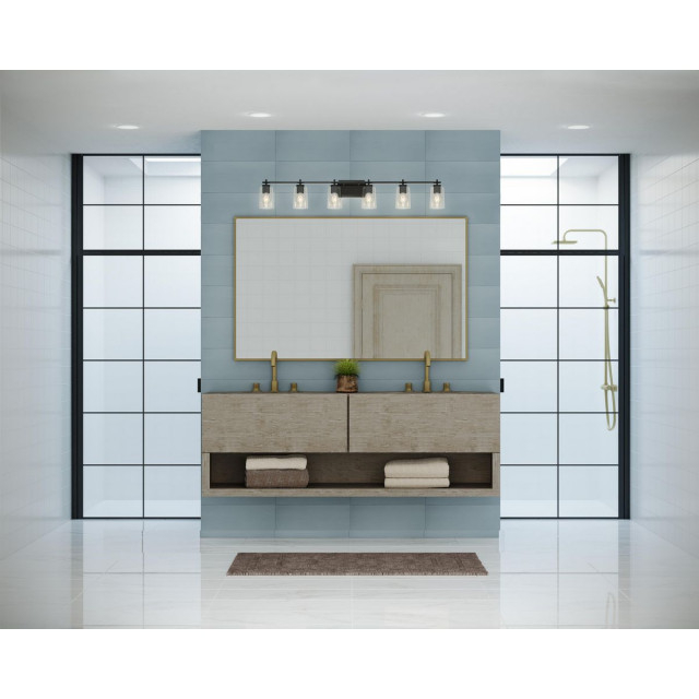 Adley Collection 48-1/2" 6-Light Matte Black Clear Glass Bath Vanity ... for Adley 1-Light Bath, Matte Black