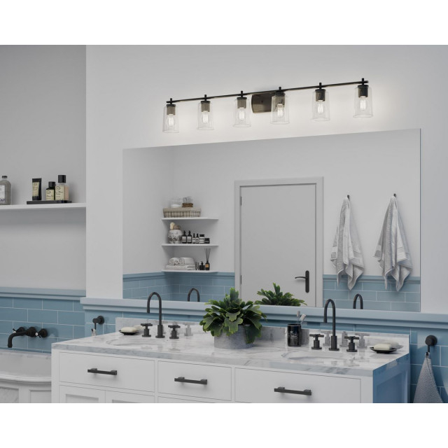 Adley Collection 48-1/2" 6-Light Matte Black Clear Glass Bath Vanity ... with regard to Mastering Bathroom Ambiance The Adley 1-Light Bath Matte Black