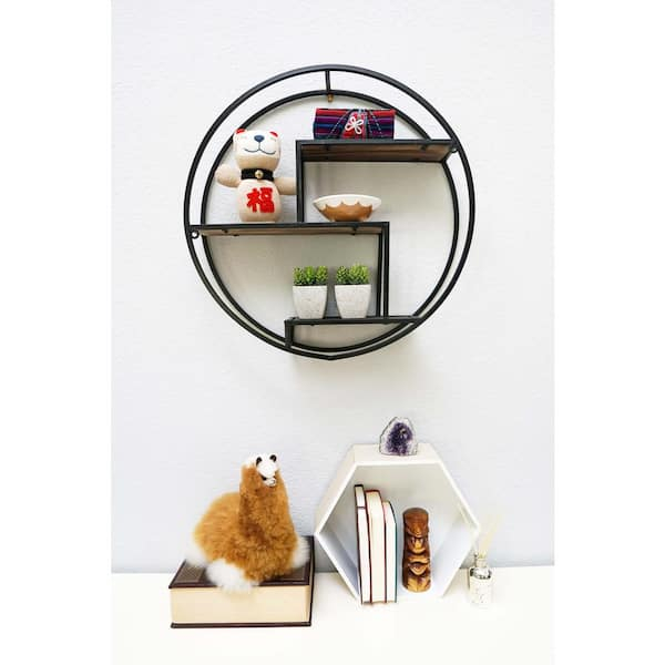 Admired By Nature 23 In. Black Round Wall-Mounted Iron Hanging Storage Floating Shelves Abn5E094 ... within 23" Round Wall-Mounted Iron Hanging Floating Shelves, Black