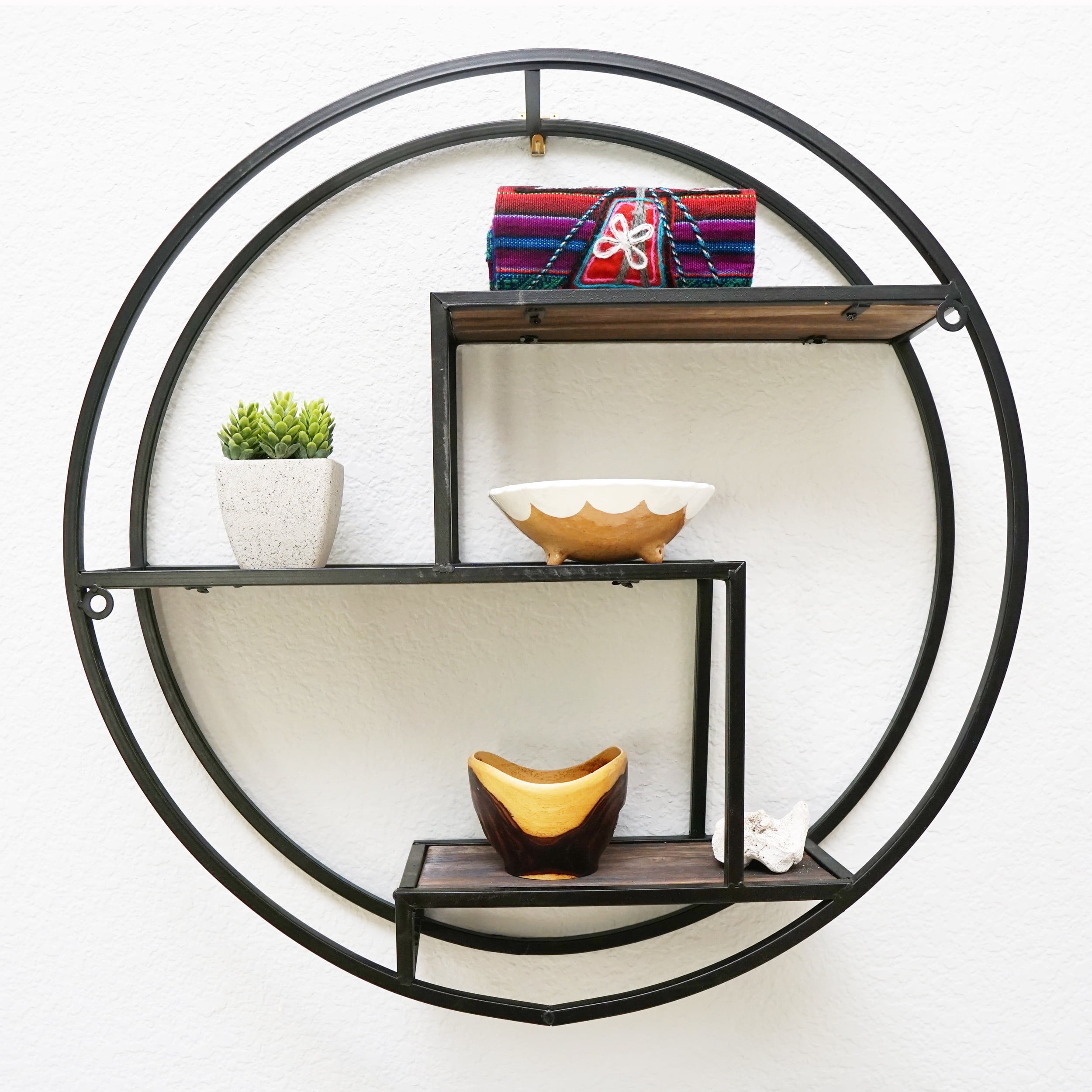 Admired By Nature 23 Inches Round Wall-Mounted Iron Hanging Storage Floating Shelves, Black ... pertaining to 23" Round Wall-Mounted Iron Hanging Floating Shelves, Black