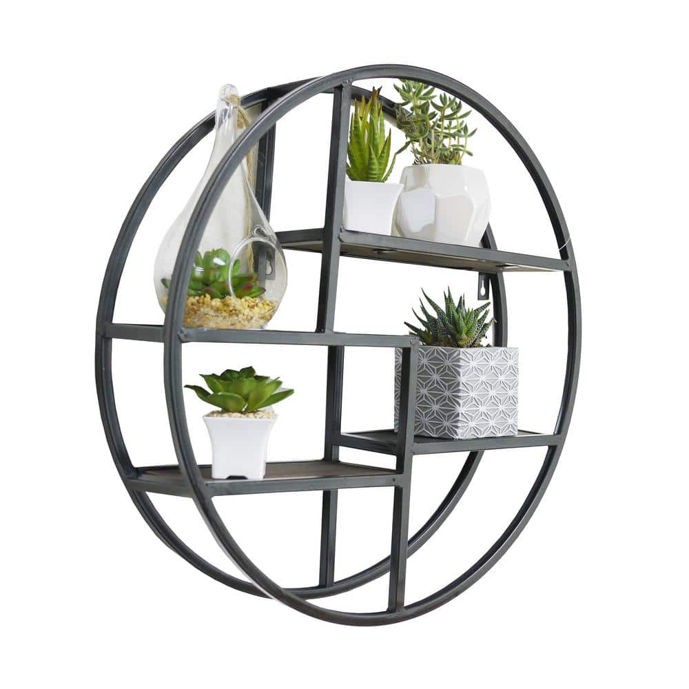 Admired By Nature Black Round Wall-Mounted Iron Hanging Storage Floating Shelves Abn5E094S-Blk ... throughout Beyond Storage How 23" Black Floating Shelves Enhance Decor