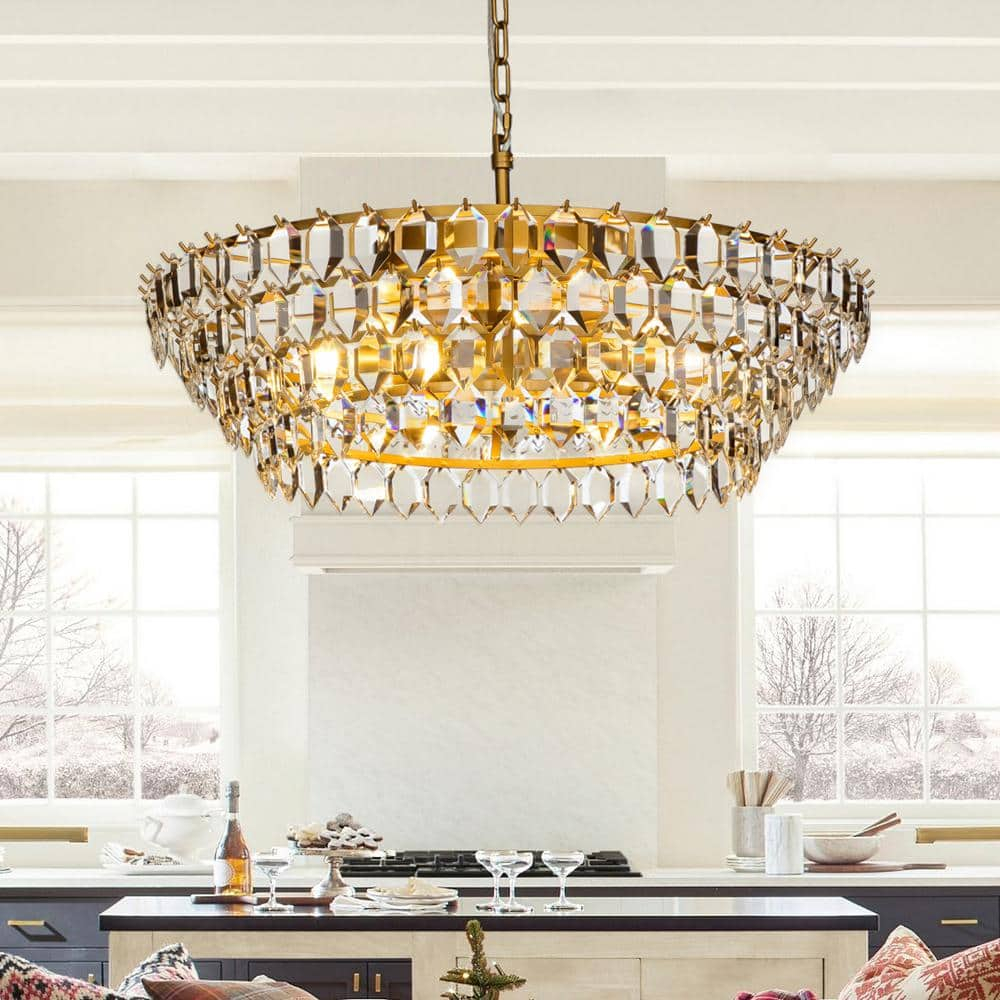 Aloa Decor 28In. 8-Lights Mid Century Gold Modern Glam 4-Tier ... within 8-Light Black Chandelier With Gold Branch And Clear Crystal Accents