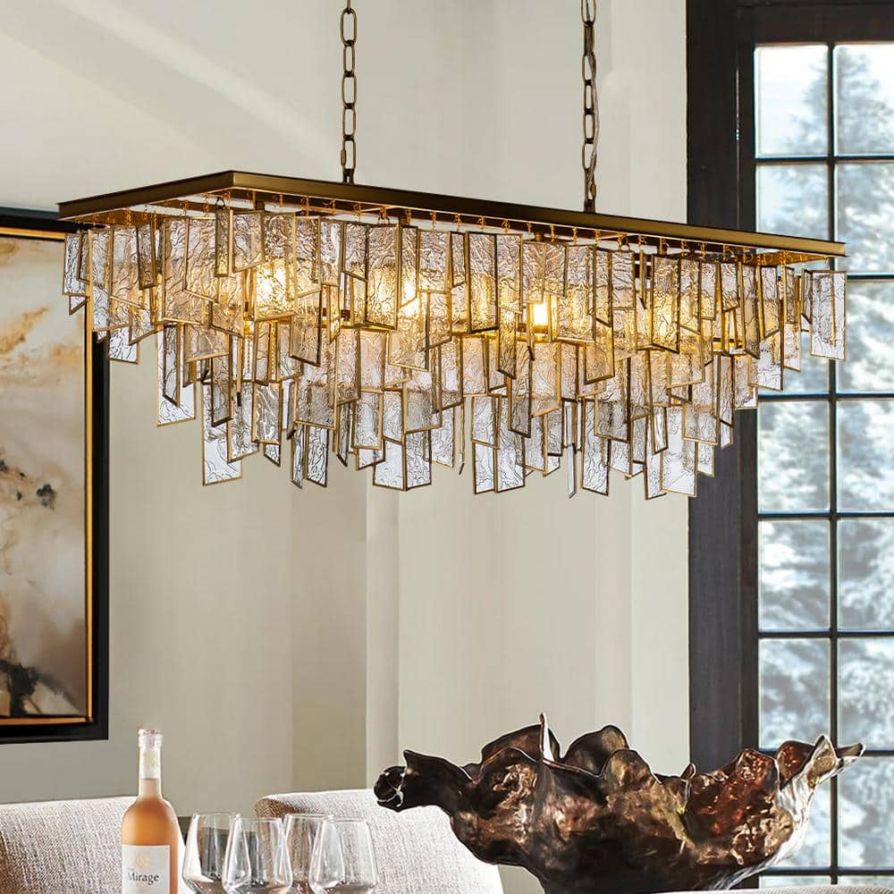 Aloa Decor 39 In. 4-Light Glam Fringe Linear Chandelier With Water ... pertaining to Gold Chandelier, Brass Chandelier For Dining Room