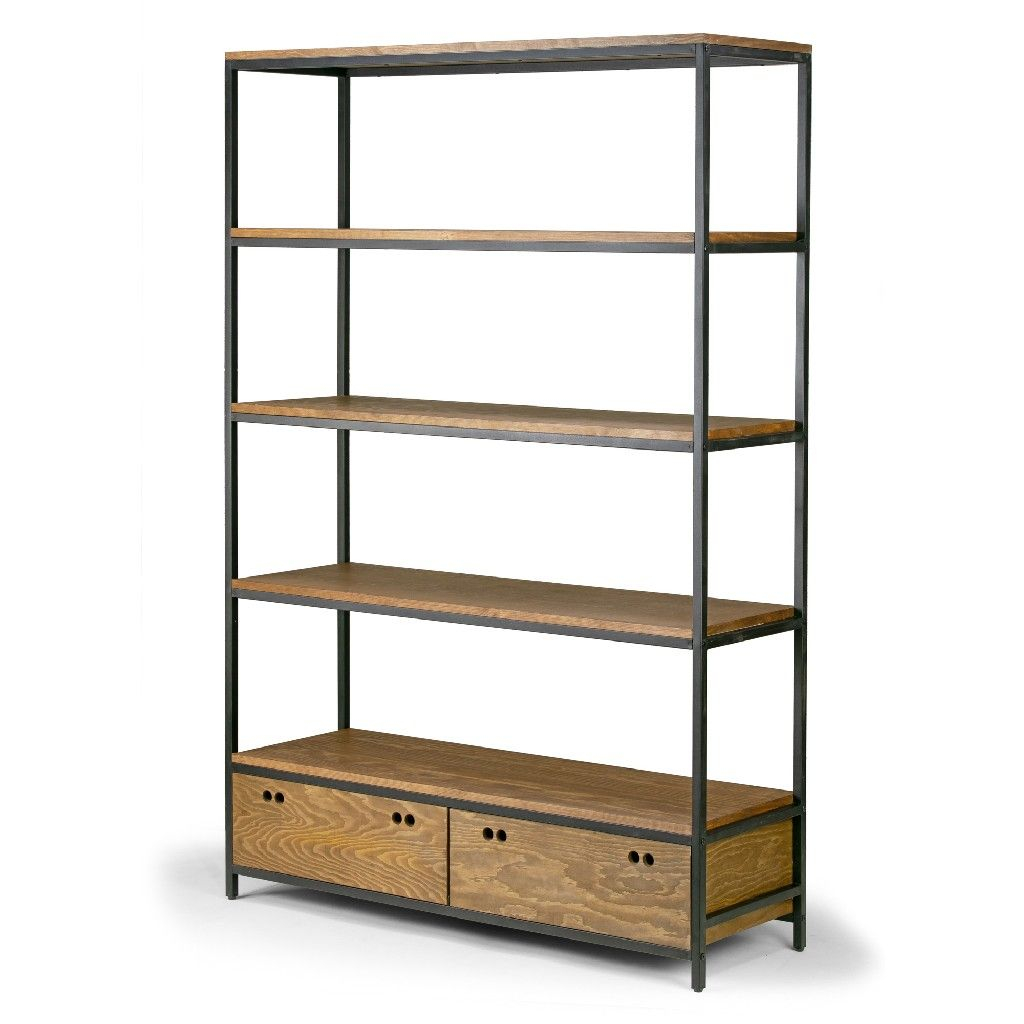 Alta Brown Pine Wood Display Shelf Etagere Metal Frame Bookcase W ... in The Aesthetic Appeal and Durability of Brown Wood Metal Shelving