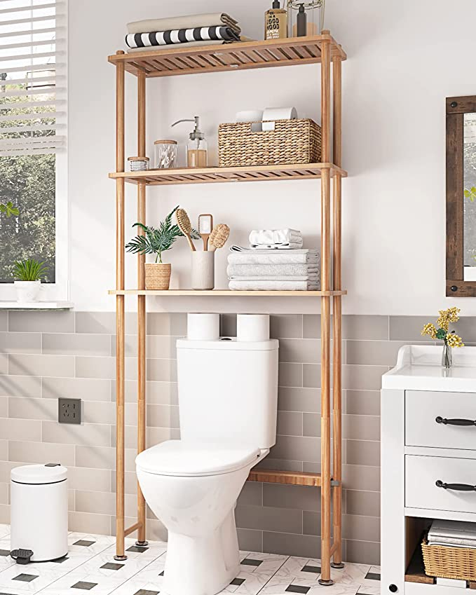 Amazerbath Bamboo Over The Toilet Storage Shelf Over Toilet Bathroom ... throughout Bathroom Shelf Over Toilet